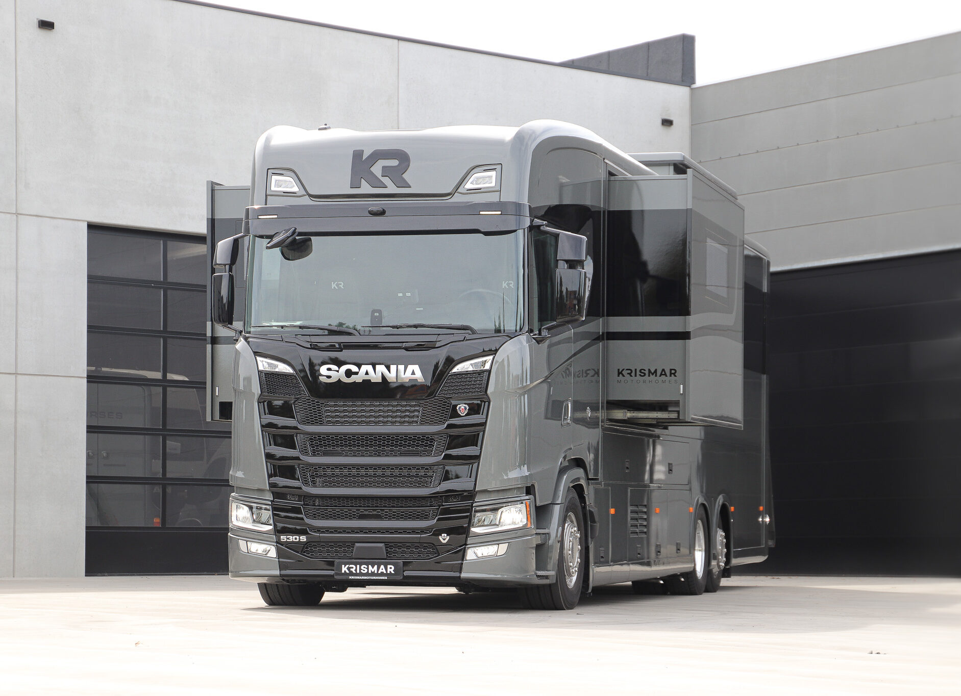 Krismar luxury motorhome with integrated car garage